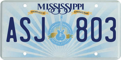 MS license plate ASJ803