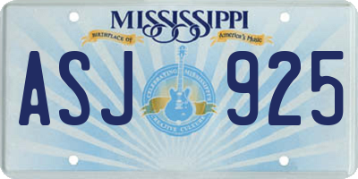 MS license plate ASJ925