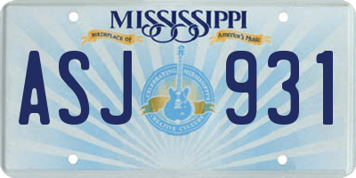 MS license plate ASJ931