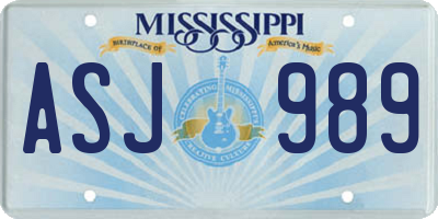 MS license plate ASJ989