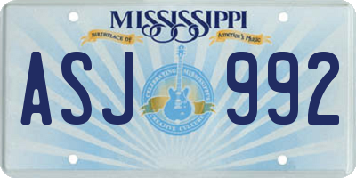 MS license plate ASJ992
