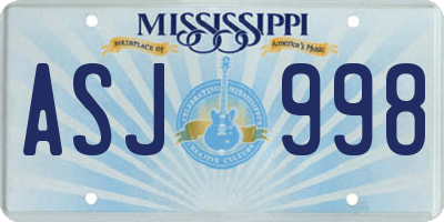 MS license plate ASJ998
