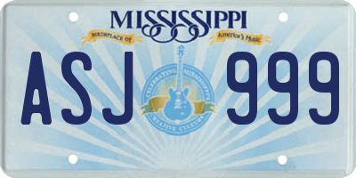 MS license plate ASJ999