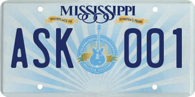 MS license plate ASK001