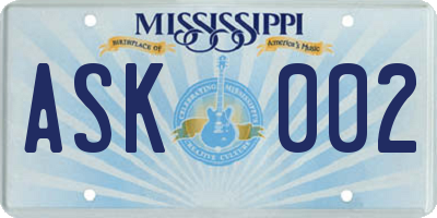 MS license plate ASK002