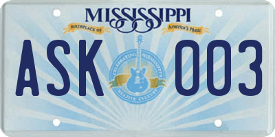 MS license plate ASK003