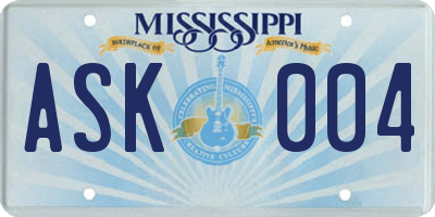 MS license plate ASK004
