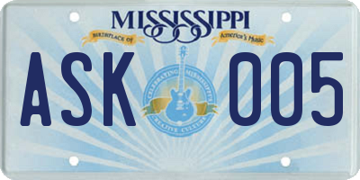 MS license plate ASK005
