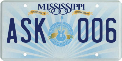 MS license plate ASK006