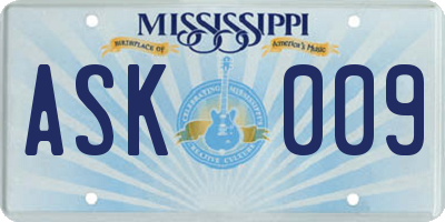 MS license plate ASK009