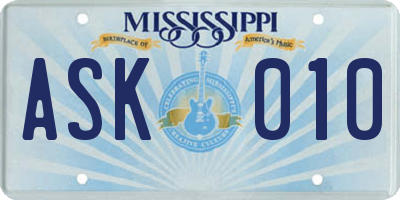 MS license plate ASK010