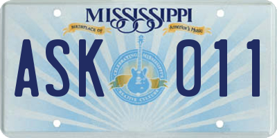 MS license plate ASK011
