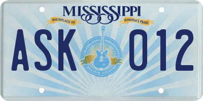MS license plate ASK012