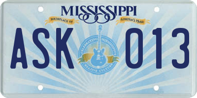 MS license plate ASK013