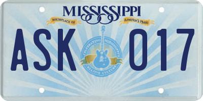 MS license plate ASK017