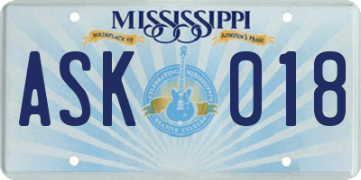 MS license plate ASK018