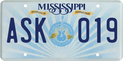 MS license plate ASK019