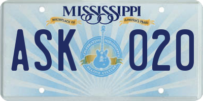 MS license plate ASK020