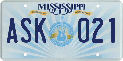 MS license plate ASK021