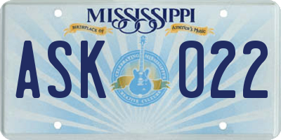 MS license plate ASK022
