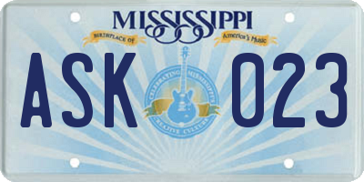MS license plate ASK023