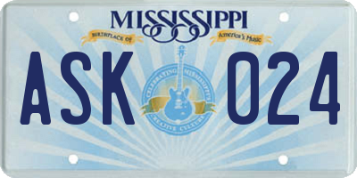 MS license plate ASK024