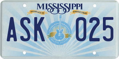MS license plate ASK025