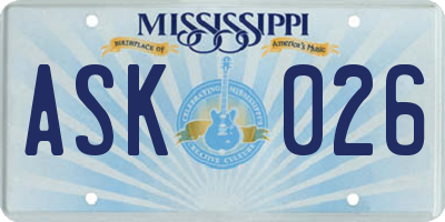 MS license plate ASK026