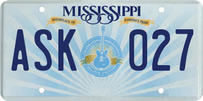 MS license plate ASK027