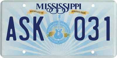 MS license plate ASK031