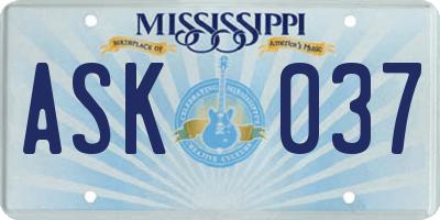 MS license plate ASK037