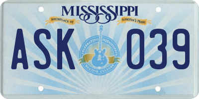 MS license plate ASK039