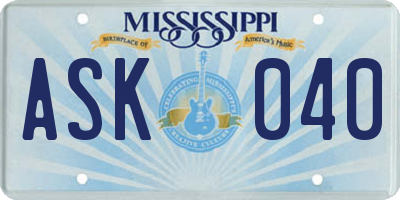 MS license plate ASK040