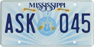 MS license plate ASK045