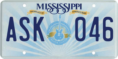 MS license plate ASK046