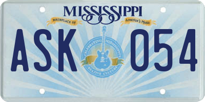 MS license plate ASK054