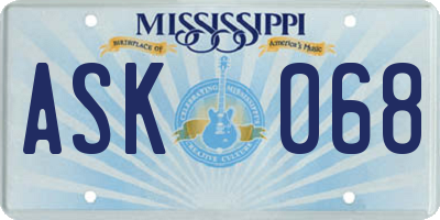 MS license plate ASK068