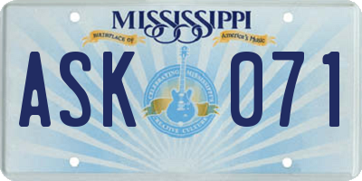 MS license plate ASK071