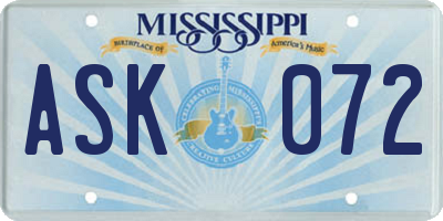 MS license plate ASK072
