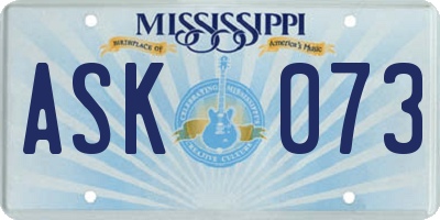 MS license plate ASK073