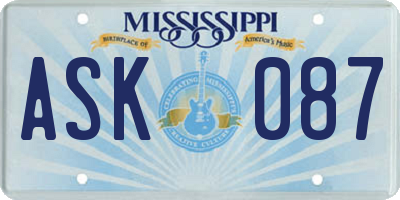 MS license plate ASK087