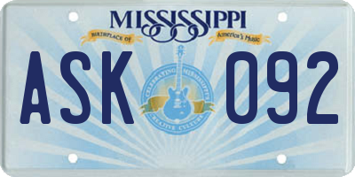 MS license plate ASK092