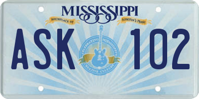 MS license plate ASK102