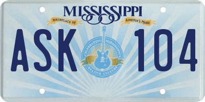 MS license plate ASK104