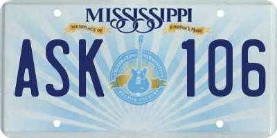 MS license plate ASK106