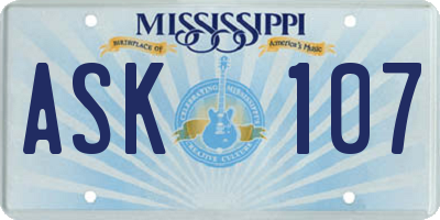 MS license plate ASK107