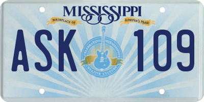 MS license plate ASK109
