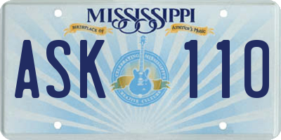 MS license plate ASK110