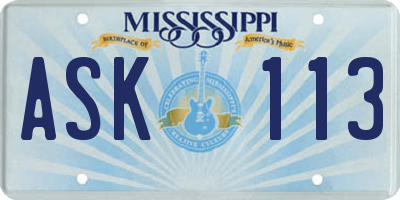 MS license plate ASK113