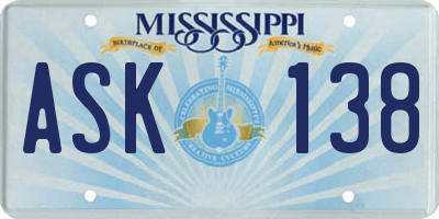 MS license plate ASK138